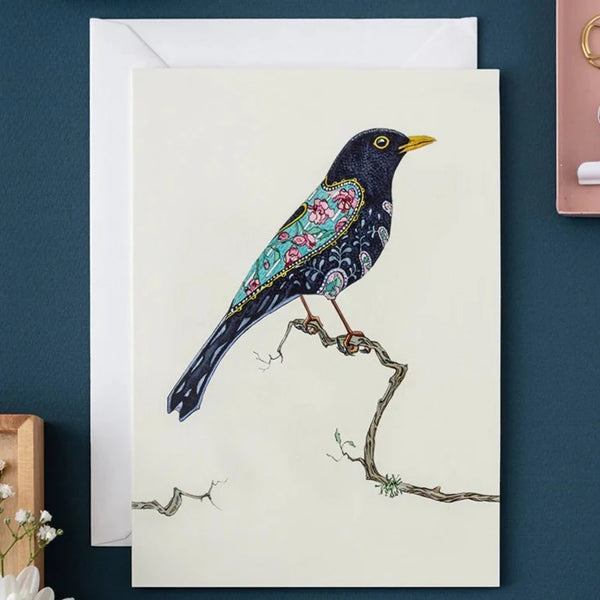 'Blackbird' Blank Greetings Card by DM Collection.