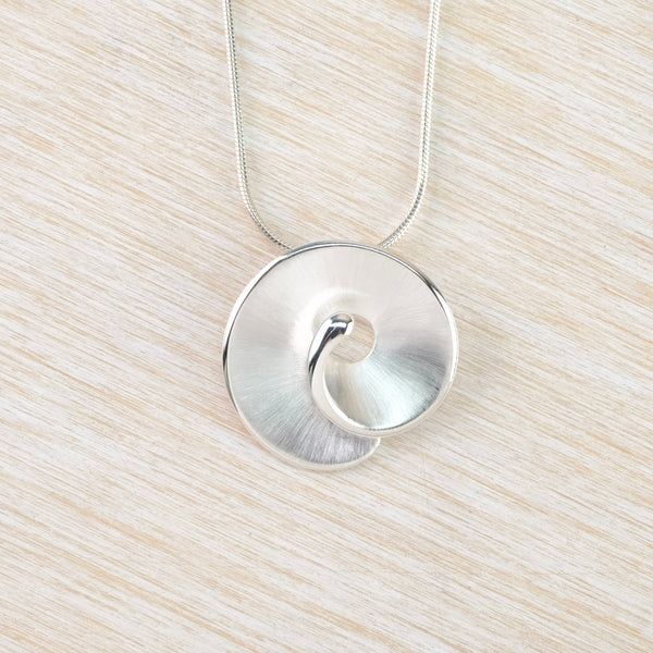 Spiral Brushed Silver Pendant by JB Designs.