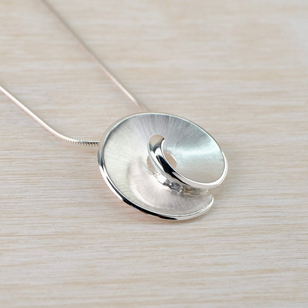 Spiral Brushed Silver Pendant by JB Designs.