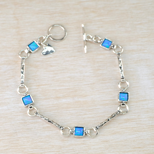Silver and Square Opal Linked Bracelet.