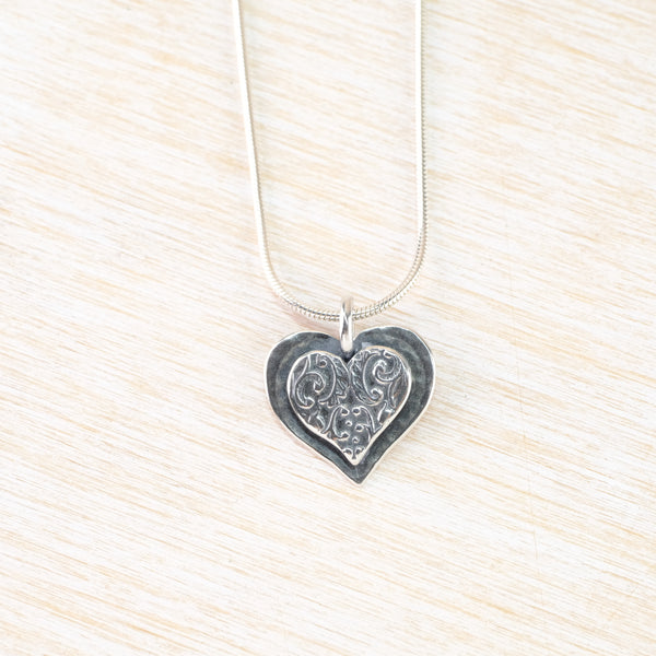 Textured Silver Double Heart Pendant.