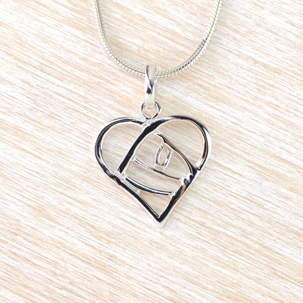Sterling Silver Heart Shaped Mackintosh Style Pendant. Sterling Silver Heart Shaped Mackintosh Style Pendant.
