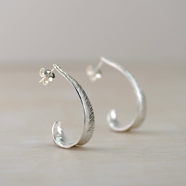 Sterling Silver Textured Curved Leaf Earrings