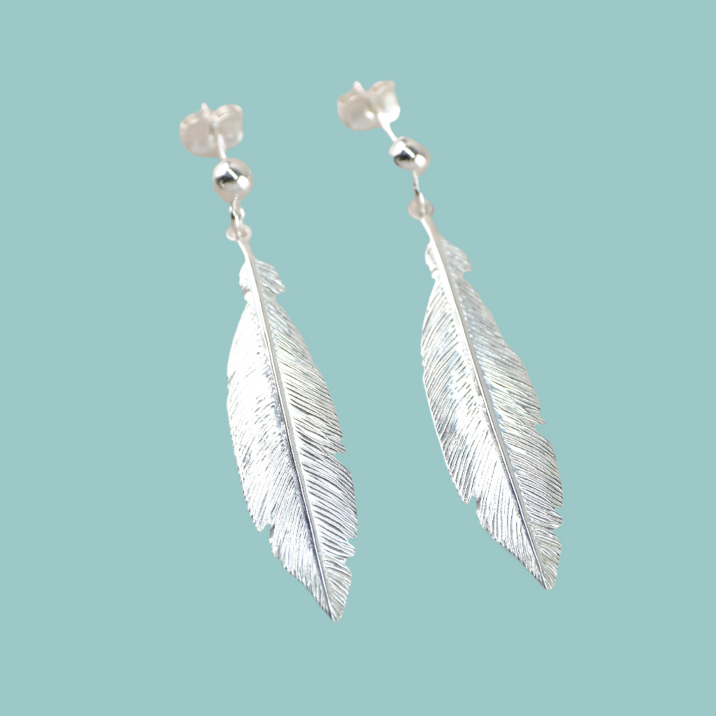 Elli Earrings Women Feather Pendant Trend with Crystals in 925 Sterling Silver
