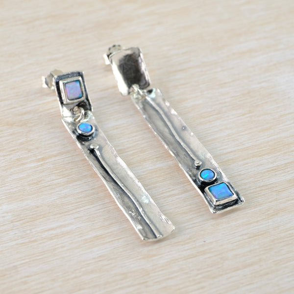 Asymmetrical Opal and Silver Earrings by JB Designs