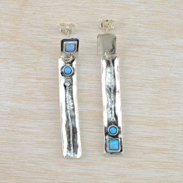 Asymmetrical Opal and Silver Earrings by JB Designs