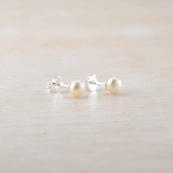 Simple Round Fresh Water Pearl Stud Earrings by JB Designs