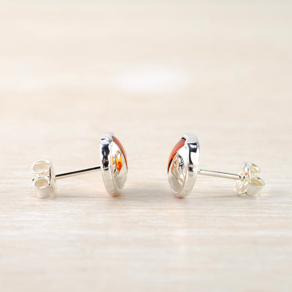 Amber and Textured Sterling Silver Stud Earrings.