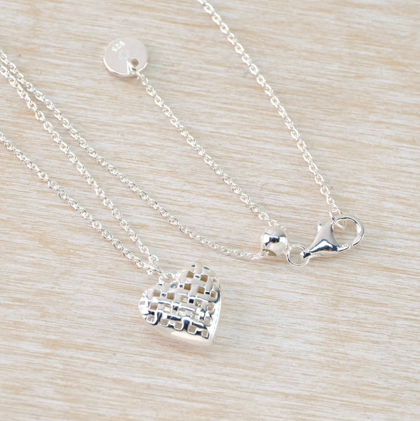 Lattice Silver Heart Shaped Pendant by 'Unique'