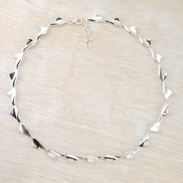 Satin and Shiny Sterling Silver Linked Necklace by JB Designs.