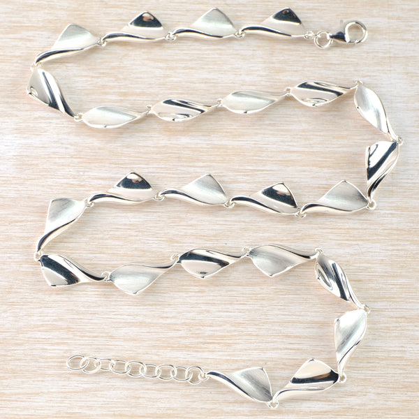 Satin and Shiny Sterling Silver Linked Necklace by JB Designs.
