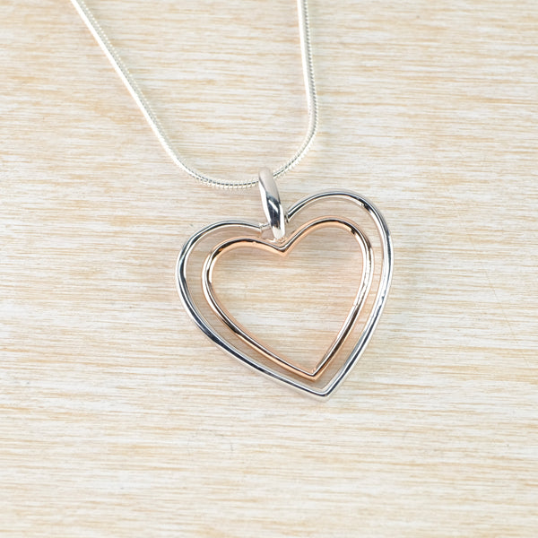 Silver and Rose Gold Plated Heart Pendant by JB Designs.