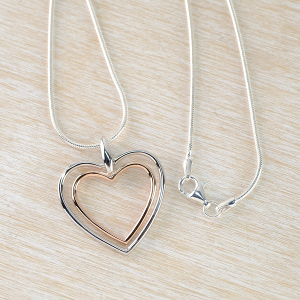 Silver and Rose Gold Plated Heart Pendant by JB Designs.