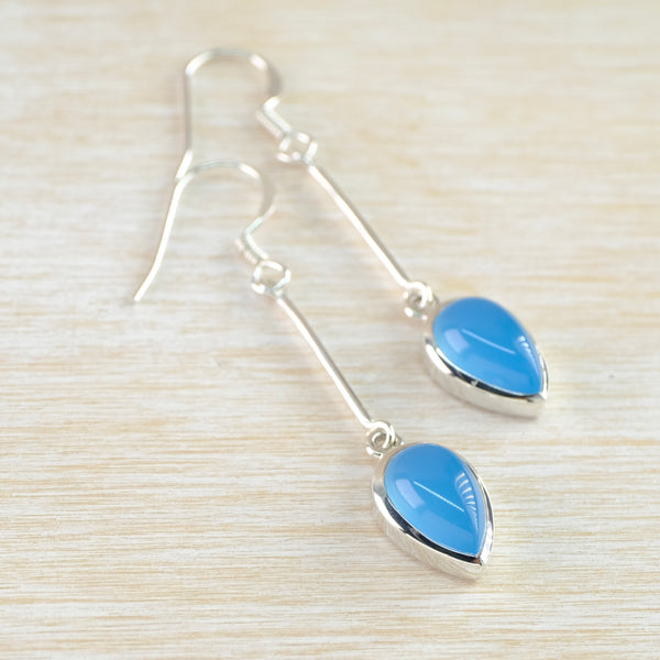 Long Chalcedony and Silver Drop Earrings.