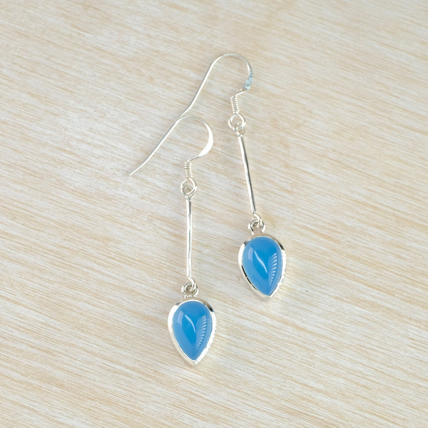 Long Chalcedony and Silver Drop Earrings.