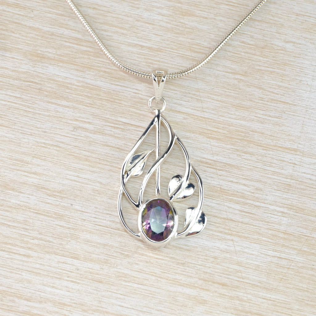 thumbnail image 2 of 1 Inch Vintage Style Mystic Topaz Silver Drop Necklace Pendant – Multicolor Teardrop 2 of 6
