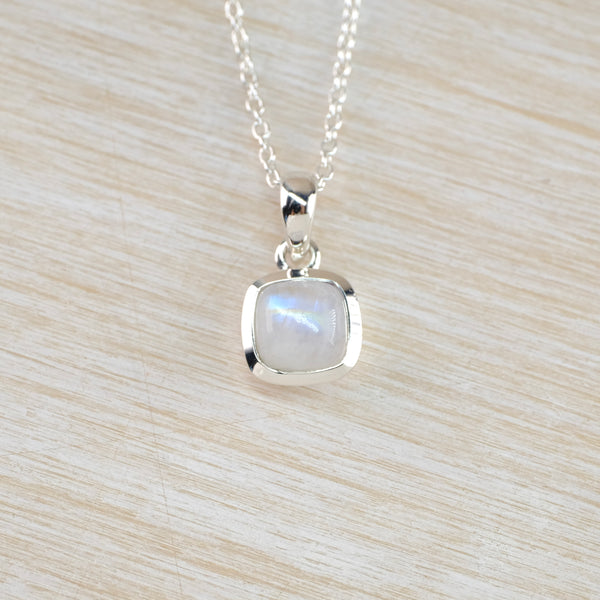 Small Square Silver and Rainbow Moonstone Pendant. Small Square Silver and Rainbow Moonstone Pendant.
