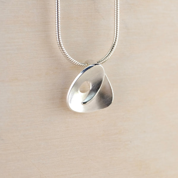 Triangular Satin Silver Pendant by JB Designs.
