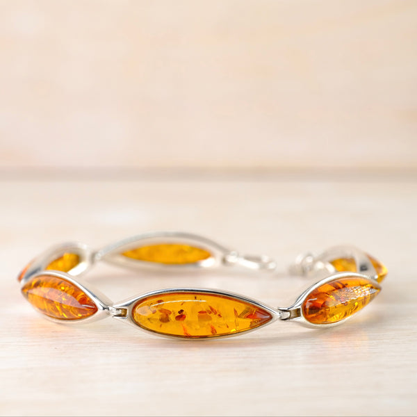 Sterling Silver and Cognac Amber Bracelet.