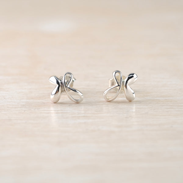 Small Polished Sterling Silver Butterfly Stud Earrings.