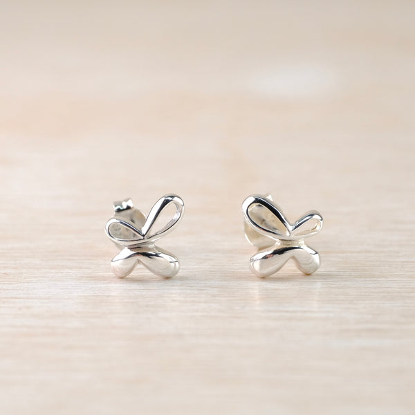 Small Polished Sterling Silver Butterfly Stud Earrings.
