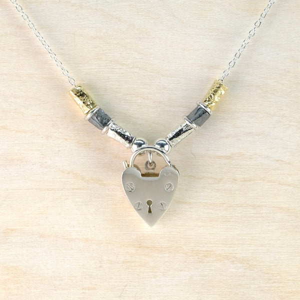 Vintage Sterling Silver Heart Padlock Pendant by Emily Merrix.