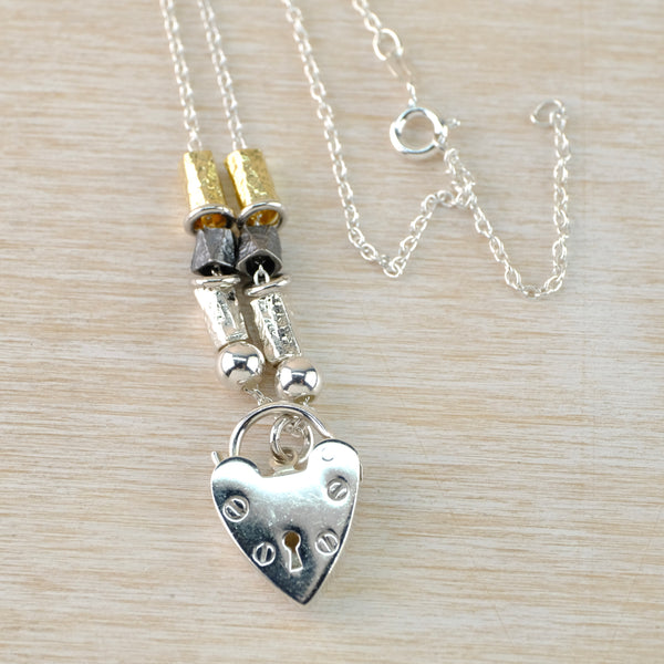 Vintage Sterling Silver Heart Padlock Pendant by Emily Merrix.