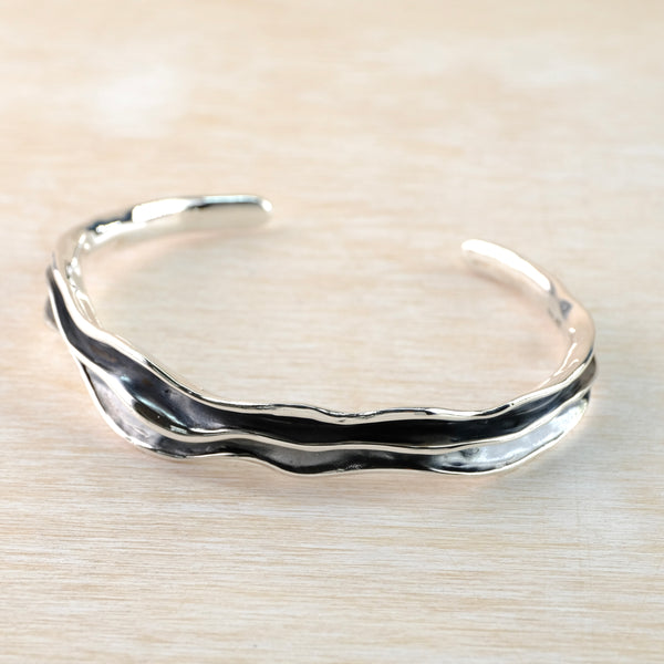 Heavy Oxidized Sterling Silver Torque Bangle Bracelet by JB Designs.