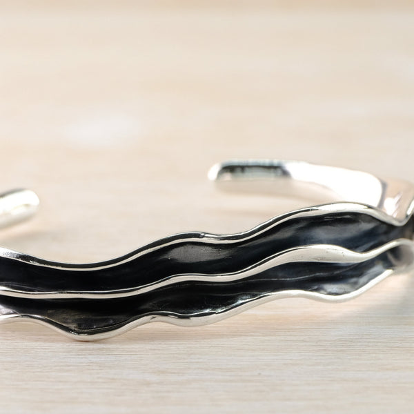 Heavy Oxidized Sterling Silver Torque Bangle Bracelet by JB Designs.