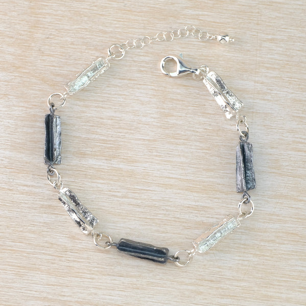 Textured and Oxidized Silver Link Bracelet by JB Designs.