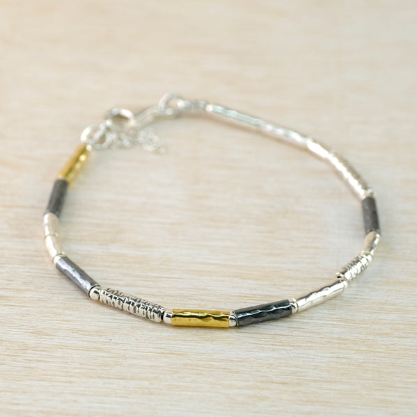 Fine Cylindrical Linked Sterling Silver and Gold Plated  Bracelet by JB Designs.