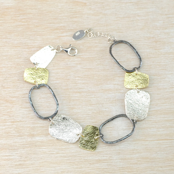 Silver and Gold Plated Contemporary Linked Bracelet by JB Designs.