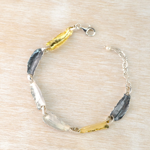 Silver and Gold Plated Bracelet with Organic Style Links by JB Designs.