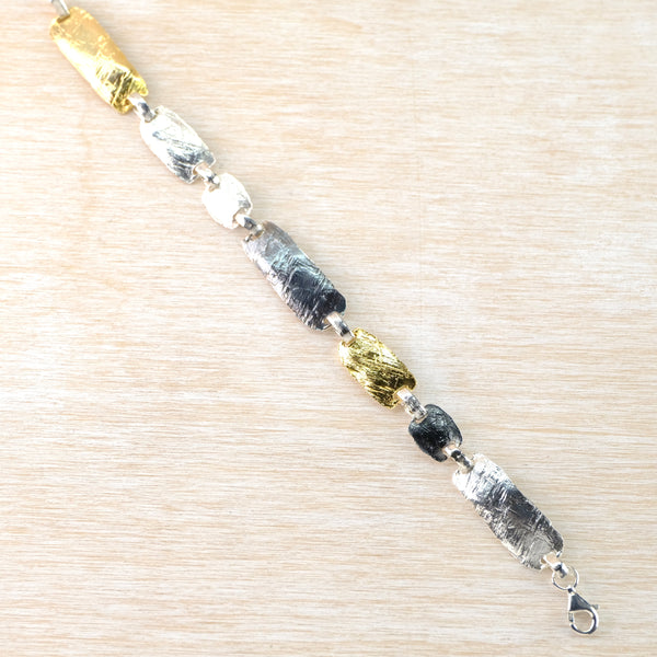 Three Colour Silver and Gold Plated Linked Bracelet by JB Designs.