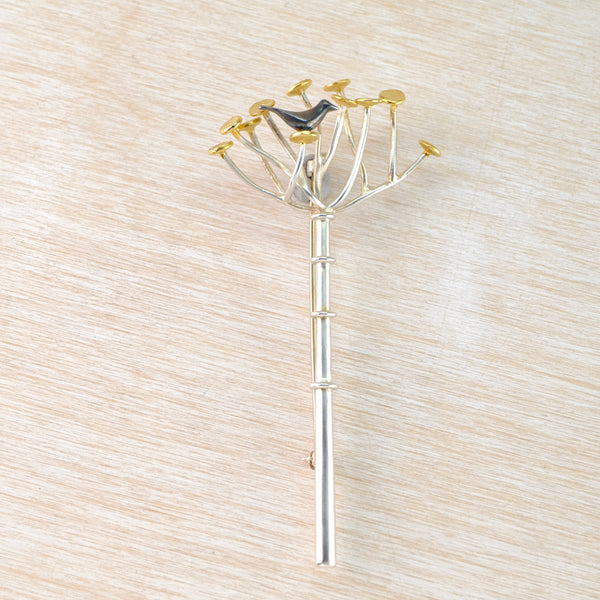 Handmade Silver 'Bird in a Seed Head' Brooch.