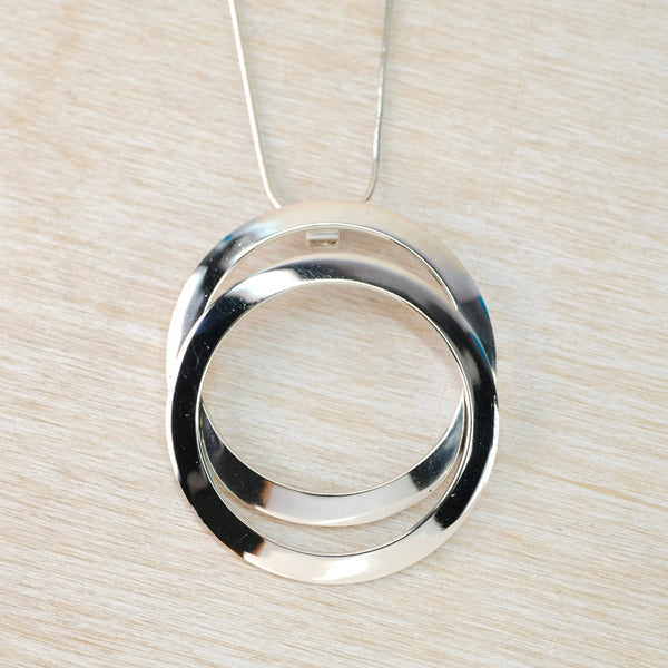 Vintage Retro Silver (large) Double Circle Pendant.