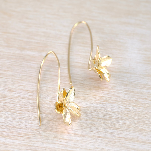 Gold Plated Flower Drop Earrings by JB Designs.
