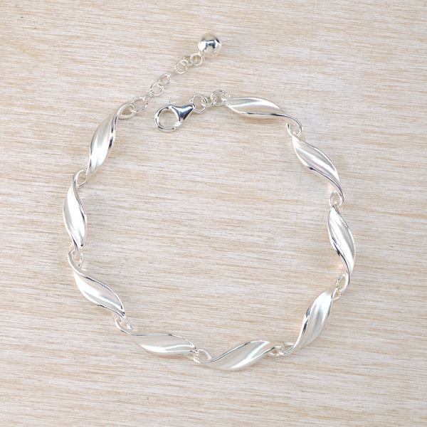 Silver Bracelet with Leaf Twist Links by JB Designs.