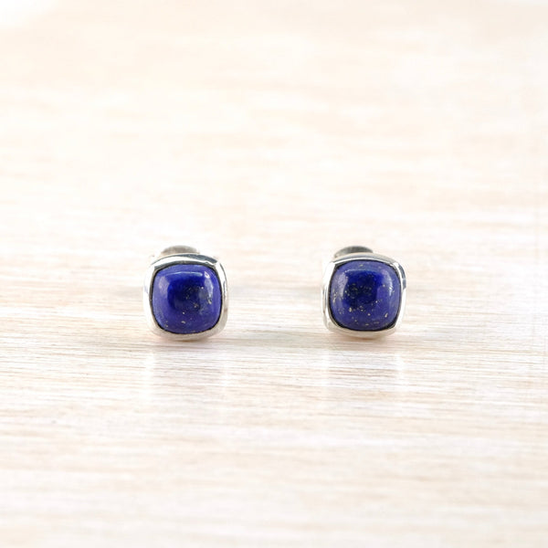 Pair of  dark blue gemstone stud earrings with a square shape