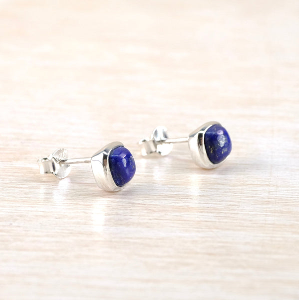 Square Lapis Lazuli and Silver Stud Earrings.