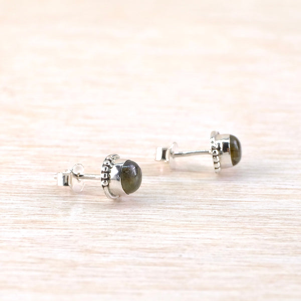 Small Labradorite and Silver Stud Earrings.