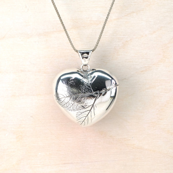 Large Amber and Silver Heart Pendant.