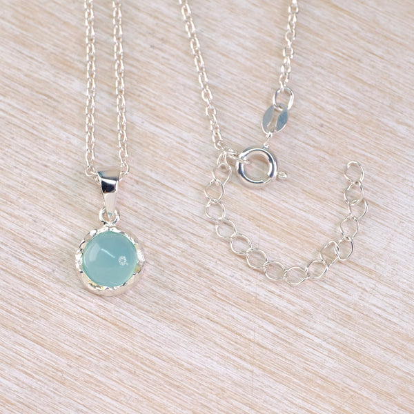 Petite Sterling Silver and Blue Chalcedony Pendant.