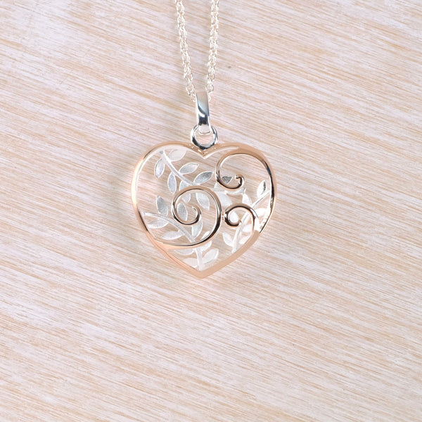 Sterling Silver Heart Pendant With Gold-Plated Swirl by 'Unique'