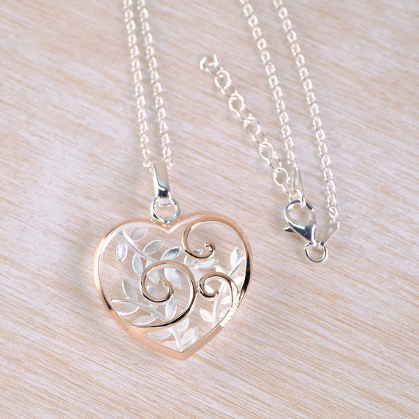 Sterling Silver Heart Pendant With Gold-Plated Swirl by 'Unique'