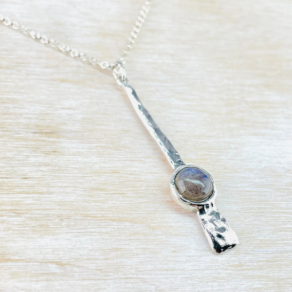 Long Textured Silver and Labradorite Pendant by JB Designs.