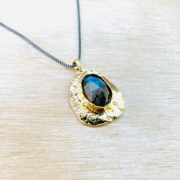 Faceted Labradorite and Gold Plated Silver Pendant by JB Designs.
