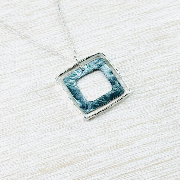 Articulated Square Pendant in Polished and Oxidised Silver by JB Designs.