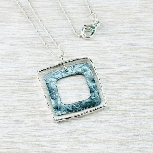 Articulated Square Pendant in Polished and Oxidised Silver by JB Designs.