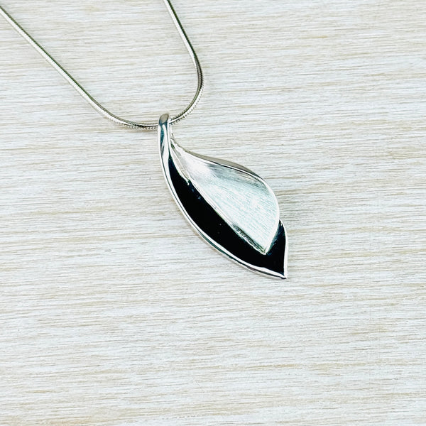 Satin and High Polished Silver Layered Leaf Pendant by JB Designs.